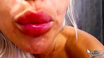 Girl gives a sensual blowjob, licking balls until an oral creampie spills. Closeup captures every hot detail.