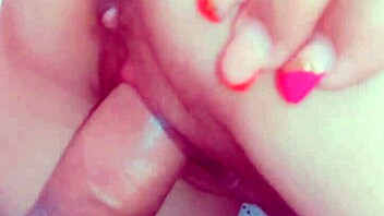 Hot brunette in stockings feels intense pleasure fondling her sexy body