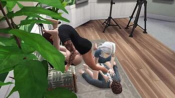 Wild group sex on the floor and chair! 😏