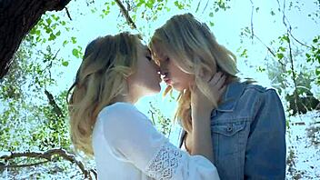 scarlet red and blake eden tease shaved pussies outdoors