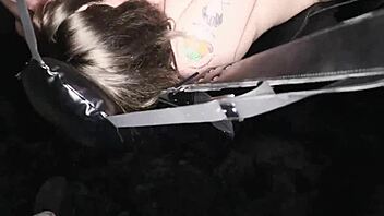 In this group scene, a young energetic slut eagerly drains all the older men with sloppy blowjobs