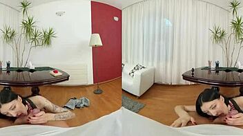 sexy brunette in czech vr loves anal riding and creampie with piercing and lingerie 😍