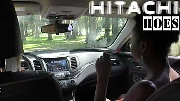 rina arems masturbates with hitachi wand in car