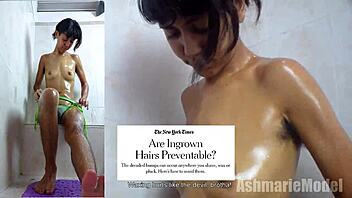 Latina Oils Wet Hairy Pussy Close Up