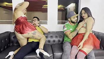 feeling excited in this christmas wife swap with my work colleague, getting wet and juicy