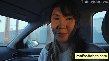 play with my big tits in the car in front of my friend, tomie tang.