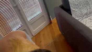 Slutty blonde deepthroats eagerly