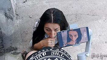 Girlfriend demonstrates blowjob skills on big cock