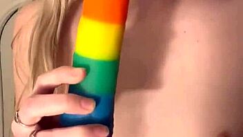 tiny amateur rides giant dildo deep in little pussy. orgasms and leaks cum.