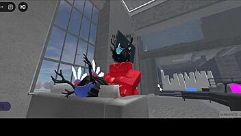 A hot slut succubus fucks with a disgusting demon on the couch