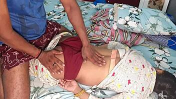 country boy fills auntie's hole with cream outdoors