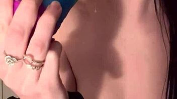 tiny amateur rides giant dildo deep in little pussy. orgasms and leaks cum.