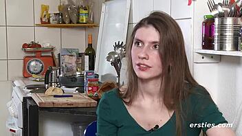 German Brunette Plays Wildly With Her Shaved Pussy