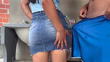 wife in skirt with big butt washing clothes