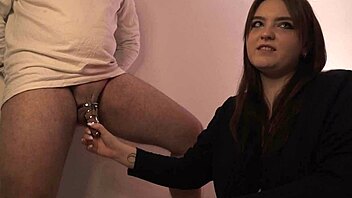 mistress teases with fidelity belt in femdom humiliation