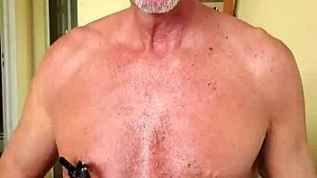 Pervy guy's nipples connected to his excitement like a radio