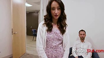 Young teen cozying up to old step dad for company job