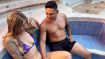 Fucking a stranger in the hotel pool while her boyfriend sleeps upstairs! 😏