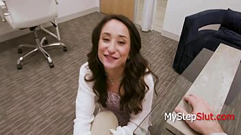 Young teen cozying up to old step dad for company job