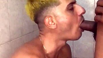 grindr cruising finds brazilian with big black monster cock for interracial blowjob