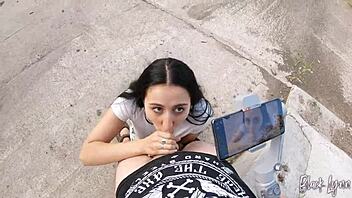 Girlfriend demonstrates blowjob skills on big cock