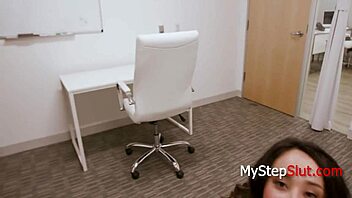 Young teen cozying up to old step dad for company job