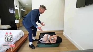 Vanessa Marie in white lingerie sucks Mike Mancini's cock with passion