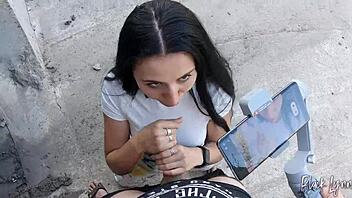 Girlfriend demonstrates blowjob skills on big cock