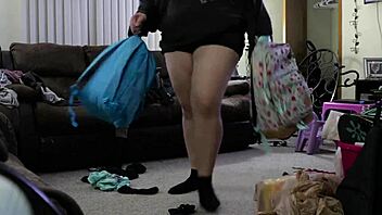 Chubby Mom Cleans House in Tight Sexy Shorts