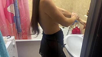 Caught spying on stepsister's big tits in bathroom