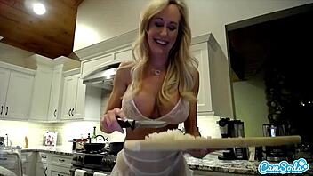 Brandi Love feels aroused in lingerie kitchen show
