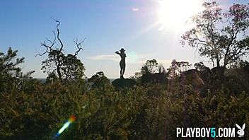 Belgium playboy model Miluniel Louis strips outdoor showing perfect round ass.