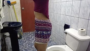 Spied in the bathroom, couldn't resist her tight pussy! 😏