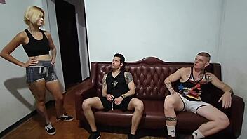 I watched two friends fuck the blonde nymph before the gym.