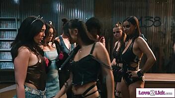 petite girls with small tits lick and masturbate in lesbian group 😍👅