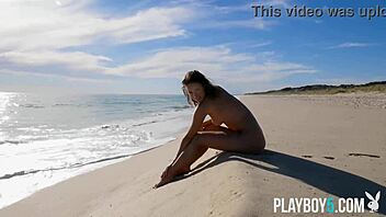 Belgium playboy model Miluniel Louis strips outdoor showing perfect round ass.