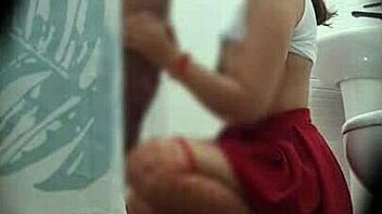 Cheating girlfriend caught banging in bathroom after party on spy cam.