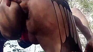 Reymisterio422 dominates latina trans in forest assfucking session