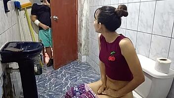 Spied in the bathroom, couldn't resist her tight pussy! 😏