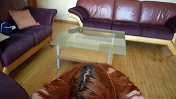 Beautiful redhead sucks cock moaning