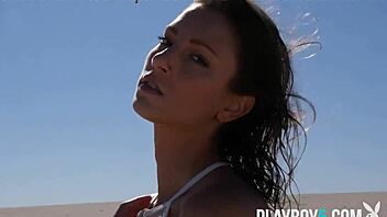 Belgium playboy model Miluniel Louis strips outdoor showing perfect round ass.