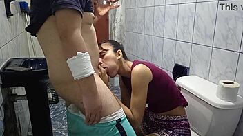 Spied in the bathroom, couldn't resist her tight pussy! 😏