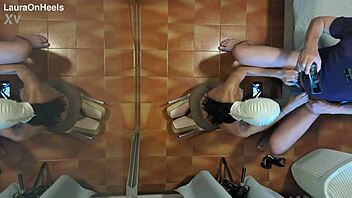 Blonde MILF in stockings, sizzling cum swallowing action