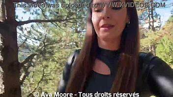 jolie française enjoys nature in the woods