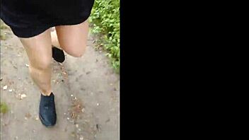 flashing in pantyhose on cable car hill, so risky