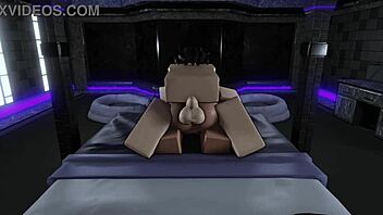 submissive whore with big ass gets assfucked by monster cock in roblox condo, cums in mouth