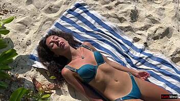 Pissed on Skinny Babe at Public Beach in Shock