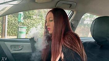 damn, i can’t even describe how hot artemisia love looks smoking in the car, her italian long hair and big boobs just killin’ it!