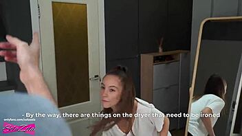 busty brunette teen 18+ gets fucked hard after cleaning apartment with boyfriend