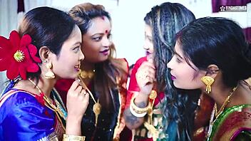 Desi Indian brothers share four wives for intense gangbang. Real chaos unfolds!